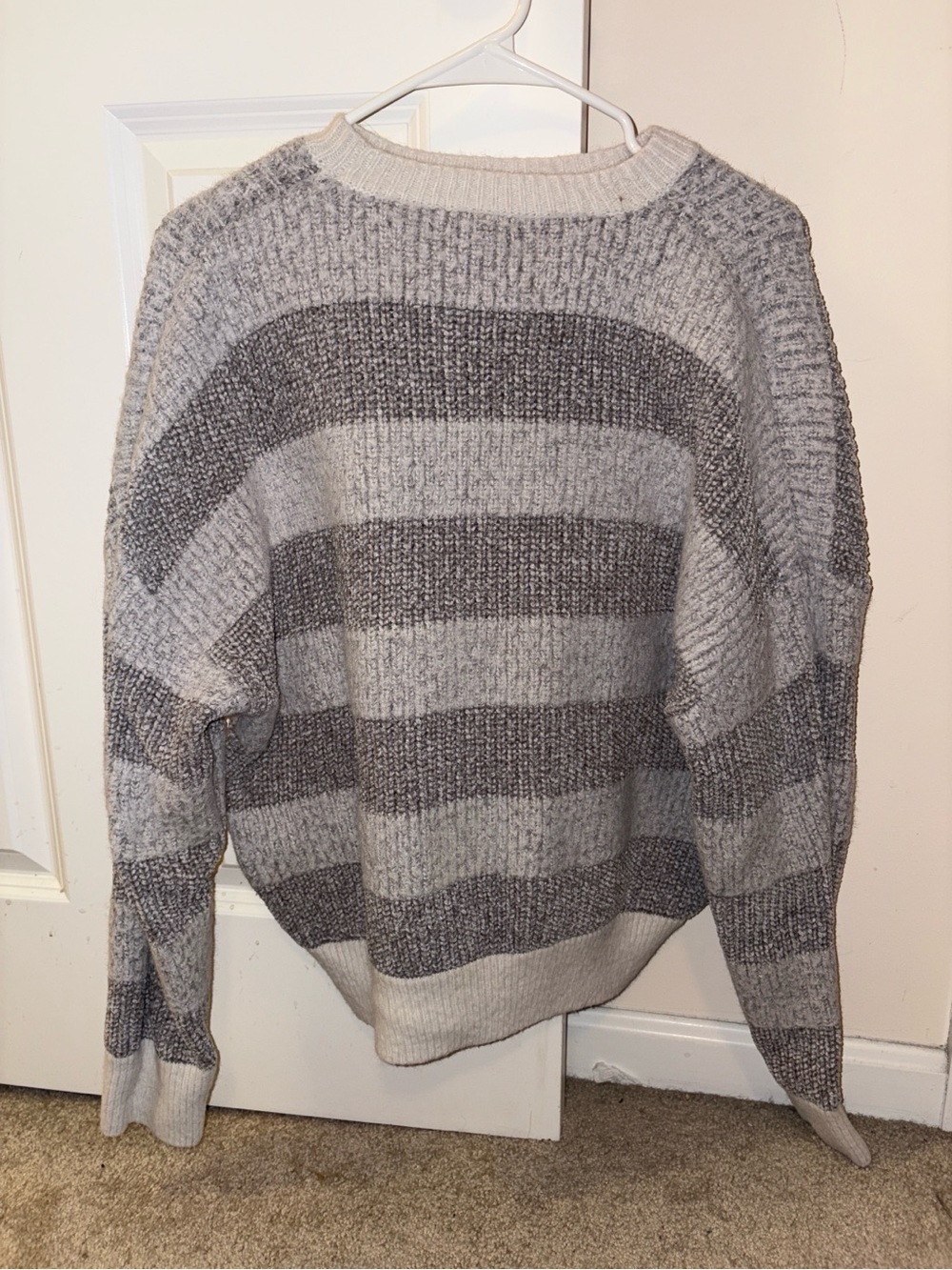 Women's Gray Heavy Weight Striped Knit Sweater